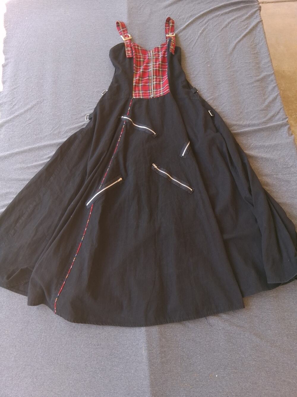 Alternative Goth Punk Long Skirt Dress Red Tartan Plaid Black Maxi Overall 46"